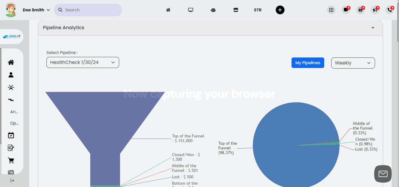 From the analytics section, select the pipeline you want to analyze by clicking on the "Select Pipeline" dropdown or similar option.