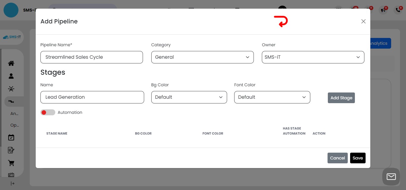 For each stage in your pipeline, provide a clear name that accurately represents that step in the sales process. You can also customize the background and font colors for visual differentiation.