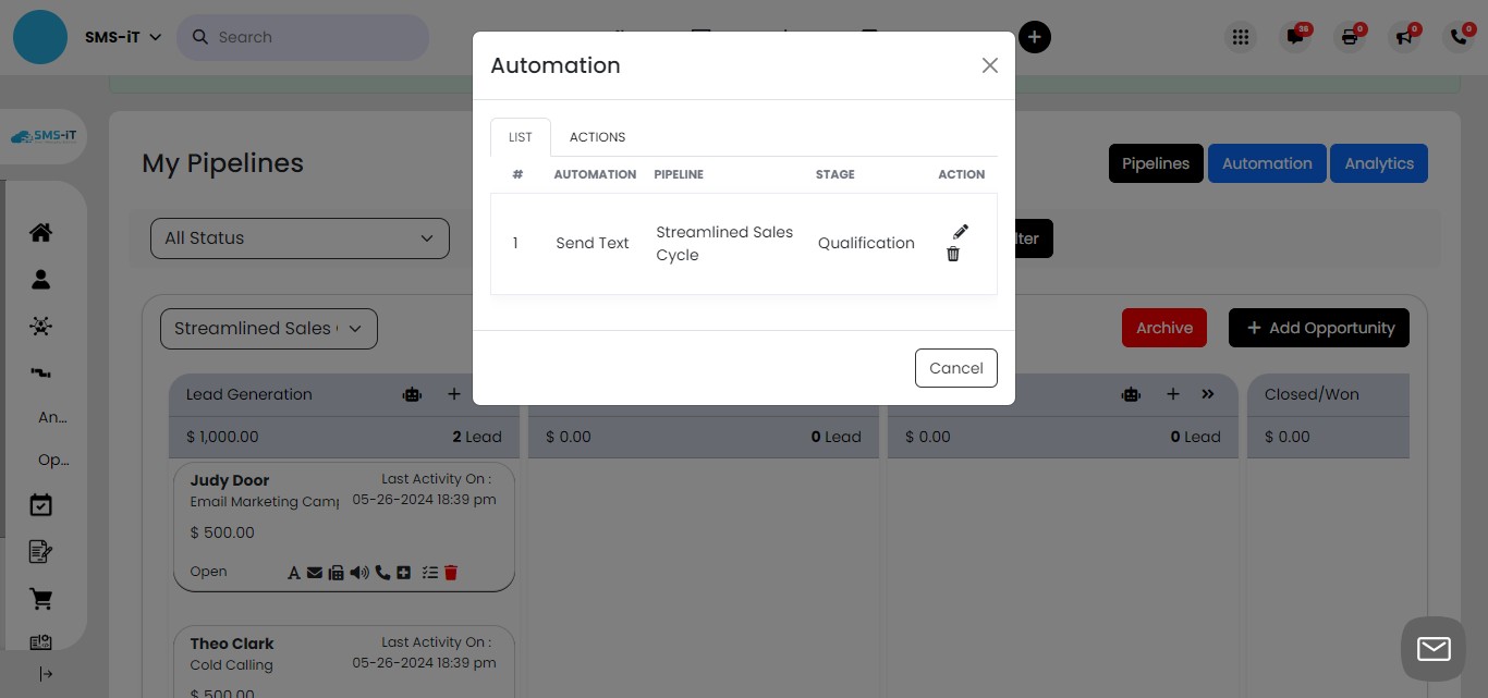 Locate the automation you want to edit from the list and click on the pencil icon or "Edit" button next to it.