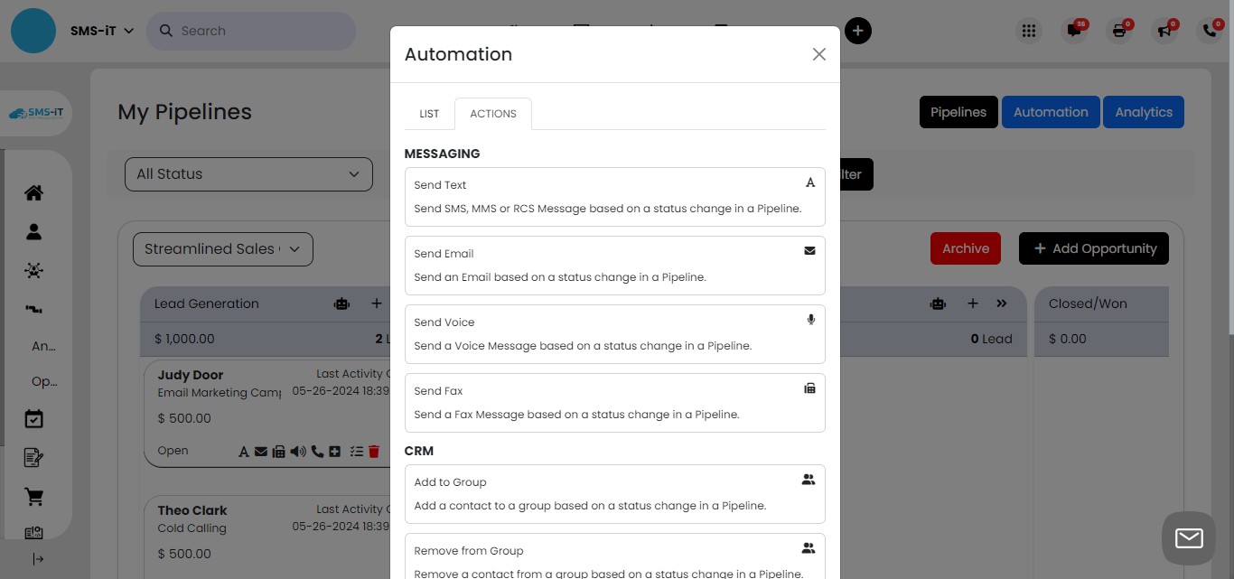 Let's walk through creating an SMS text automation. Select "Send Text"