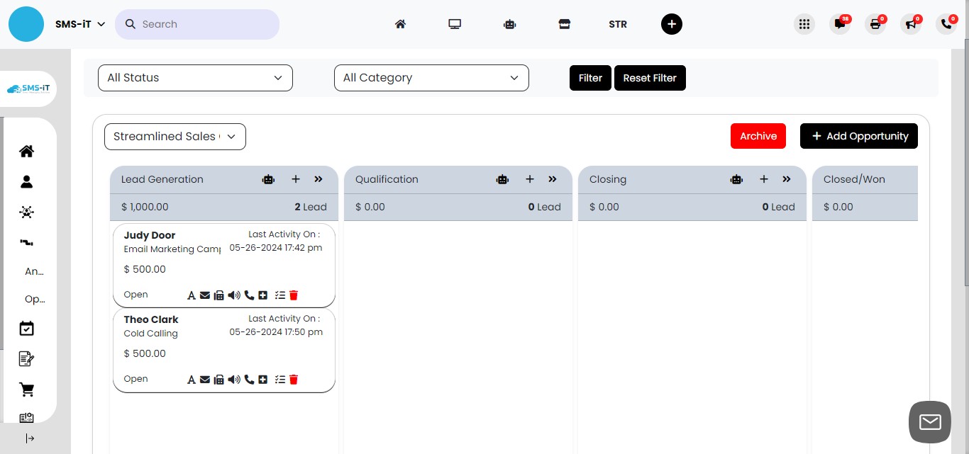 To create a new task associated with the opportunity, click on the "Note" icon in the contact bar.