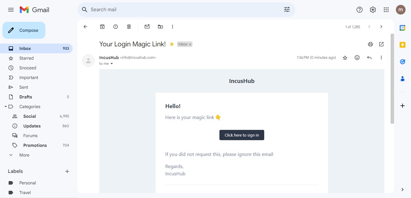 Open your message and click on "**Click here to sign in**"