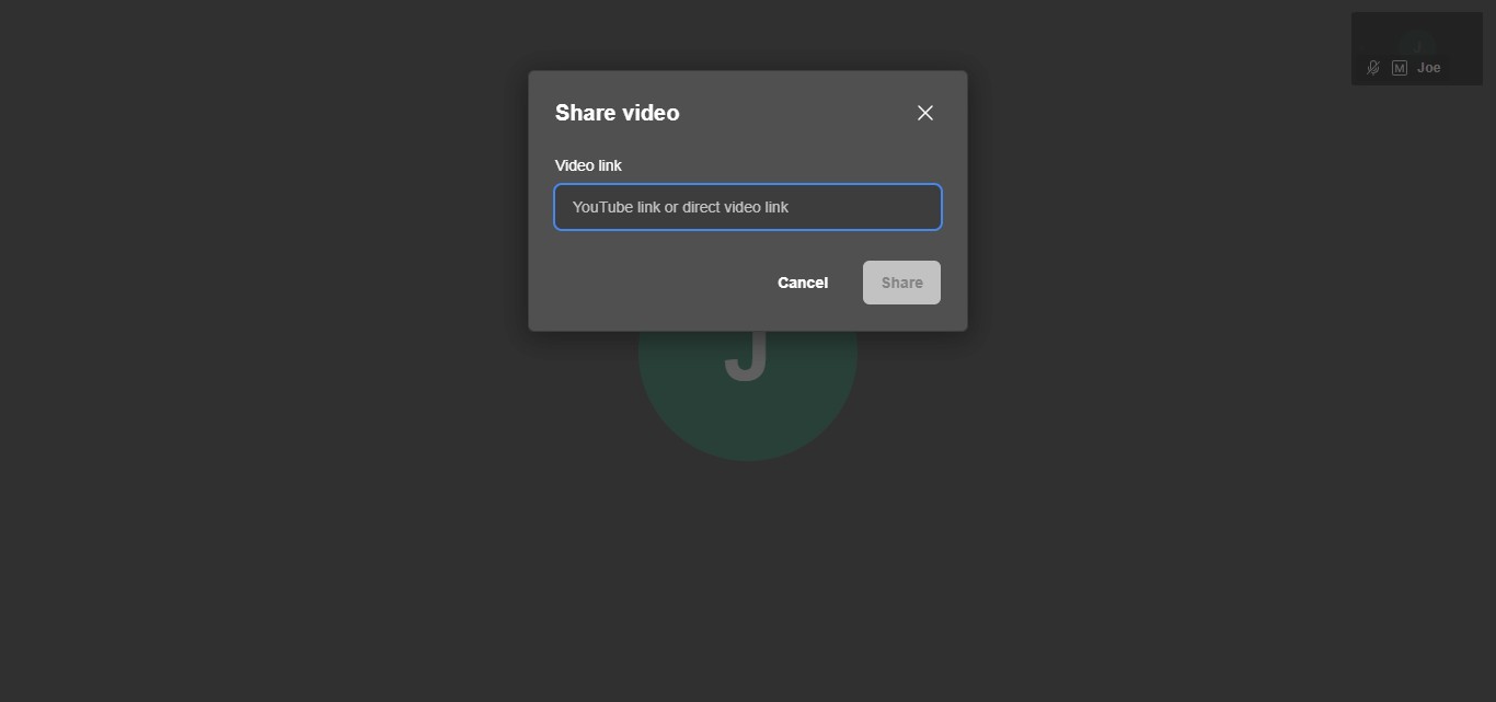 To share a video, insert a YouTube link or a direct video link into the provided field.