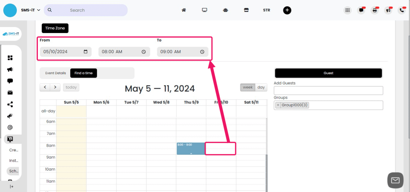 Clicking on the calendar time will auto-populate the time "From To" fields.