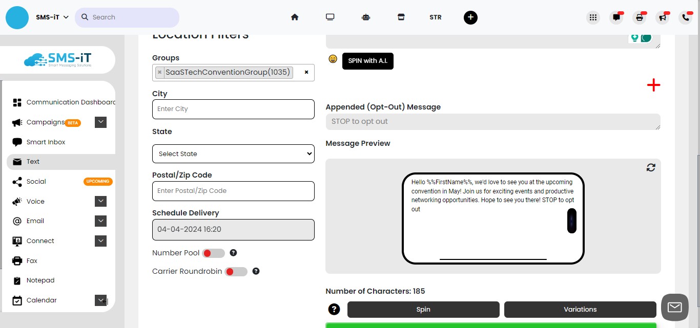 The "Appended (Opt-Out) Message" feature in SMS-iT allows you to automatically include a short message at the end of each bulk SMS, providing recipients with instructions on how to unsubscribe from your messaging list, such as by replying with a keyword like "STOP". This ensures compliance with SMS marketing regulations, gives your contacts control over their preferences, and helps maintain a positive reputation by empowering your audience to opt-out as needed.