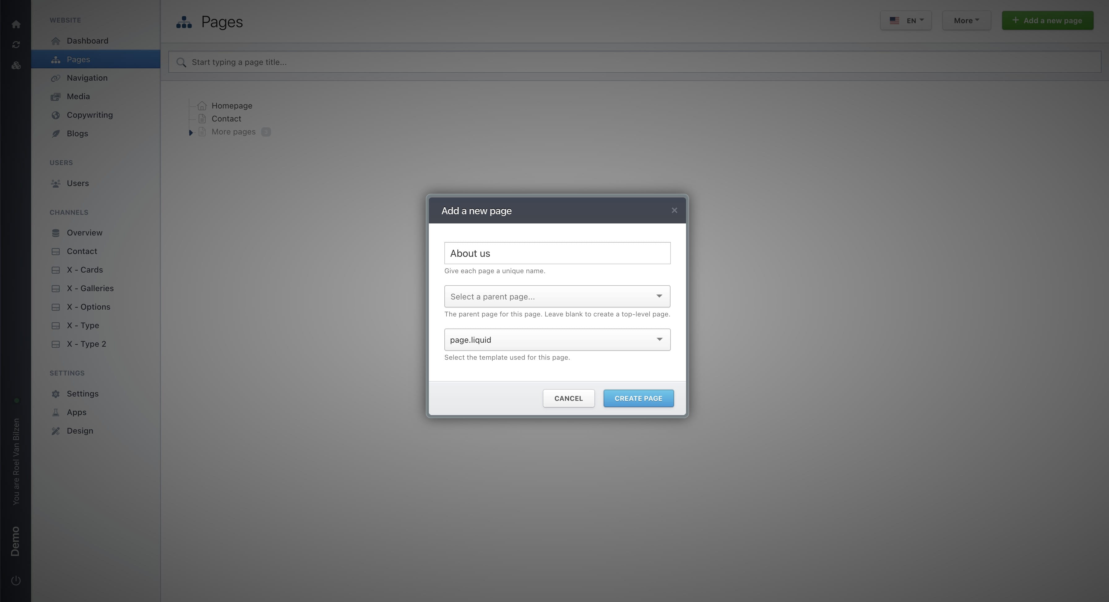 Click on "Create page" to create the page.