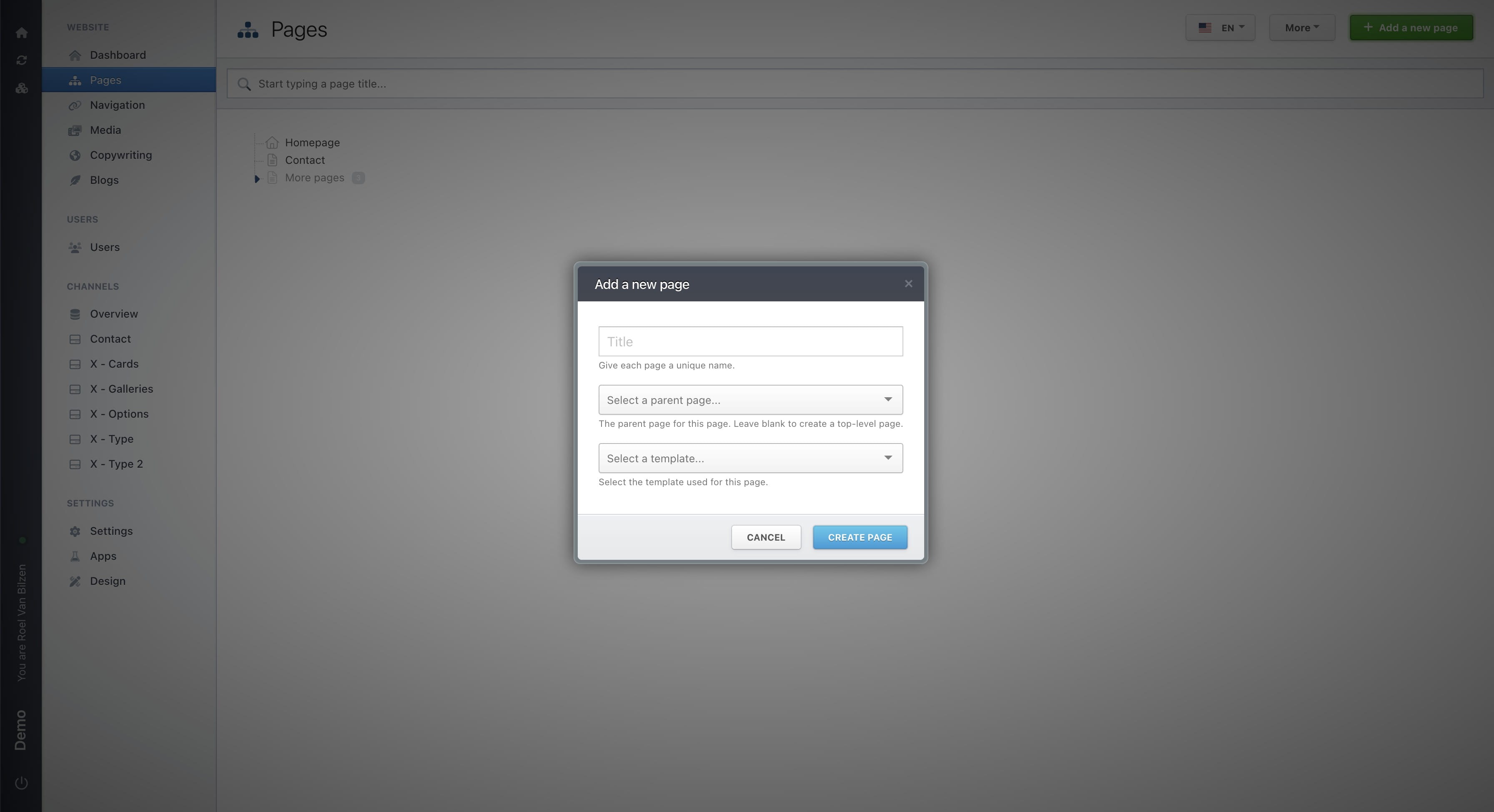 Give the page a title. This title will also be used in the URL.