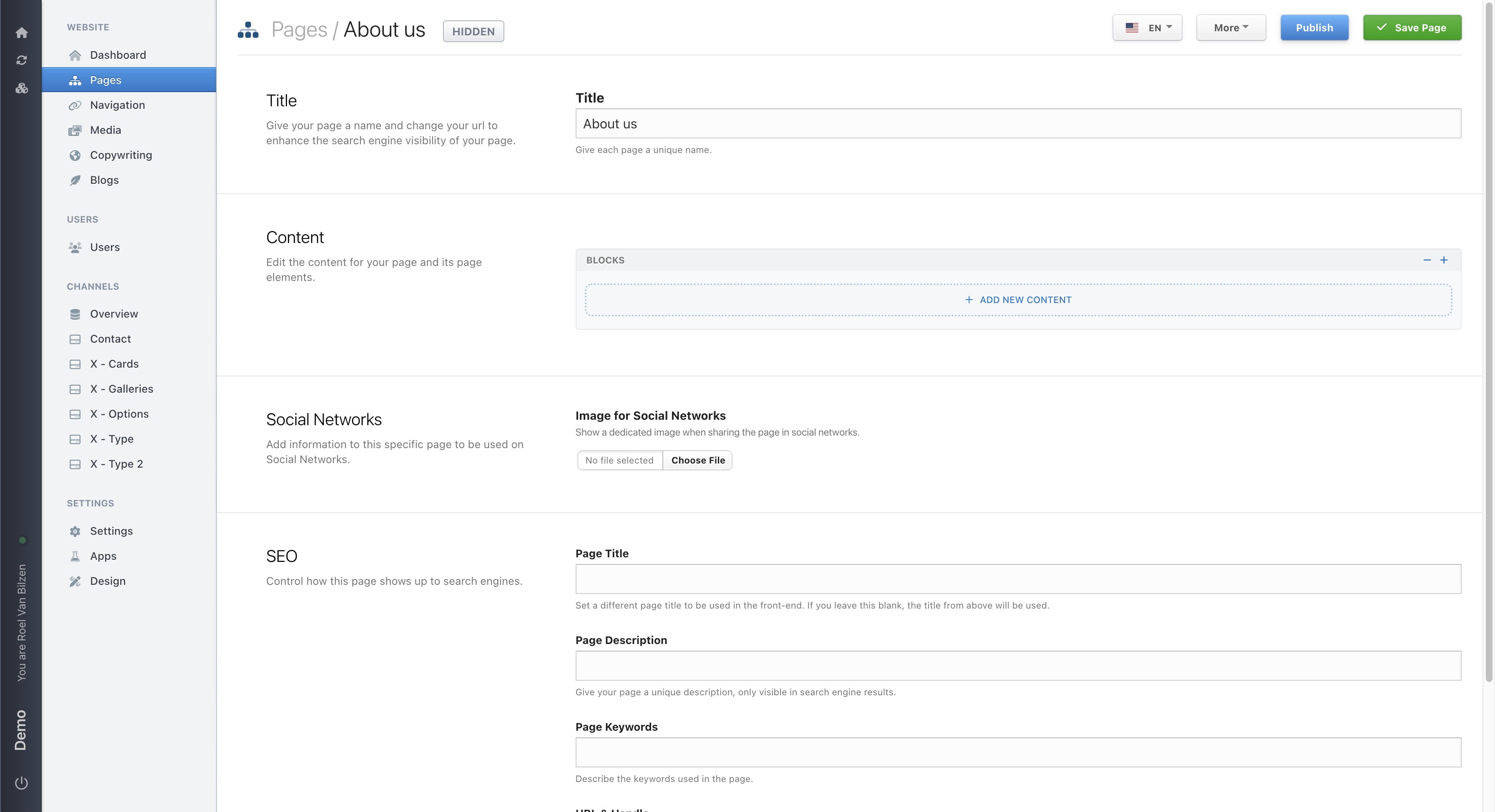 Click on "Publish" to publish the page and make it visible for users.
