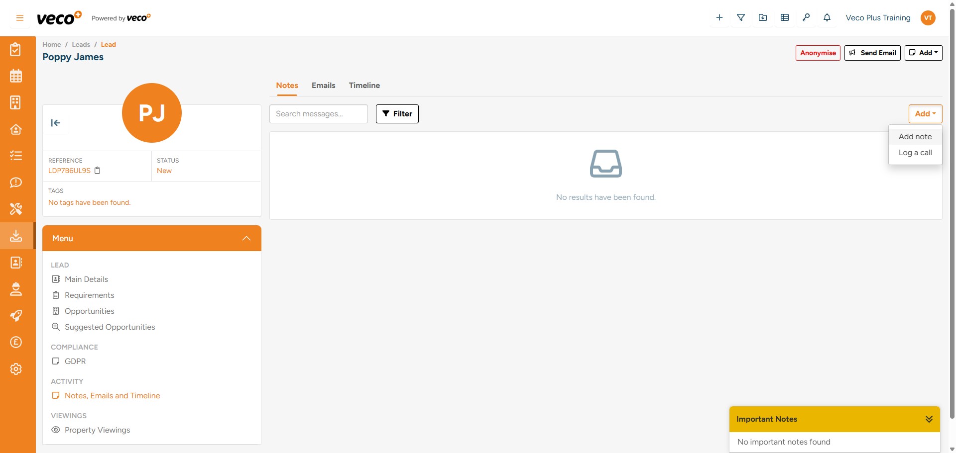 Then select 'Add note' on the upper right corner