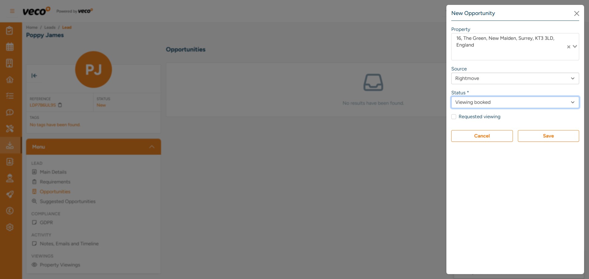 Search for the property you would like to add