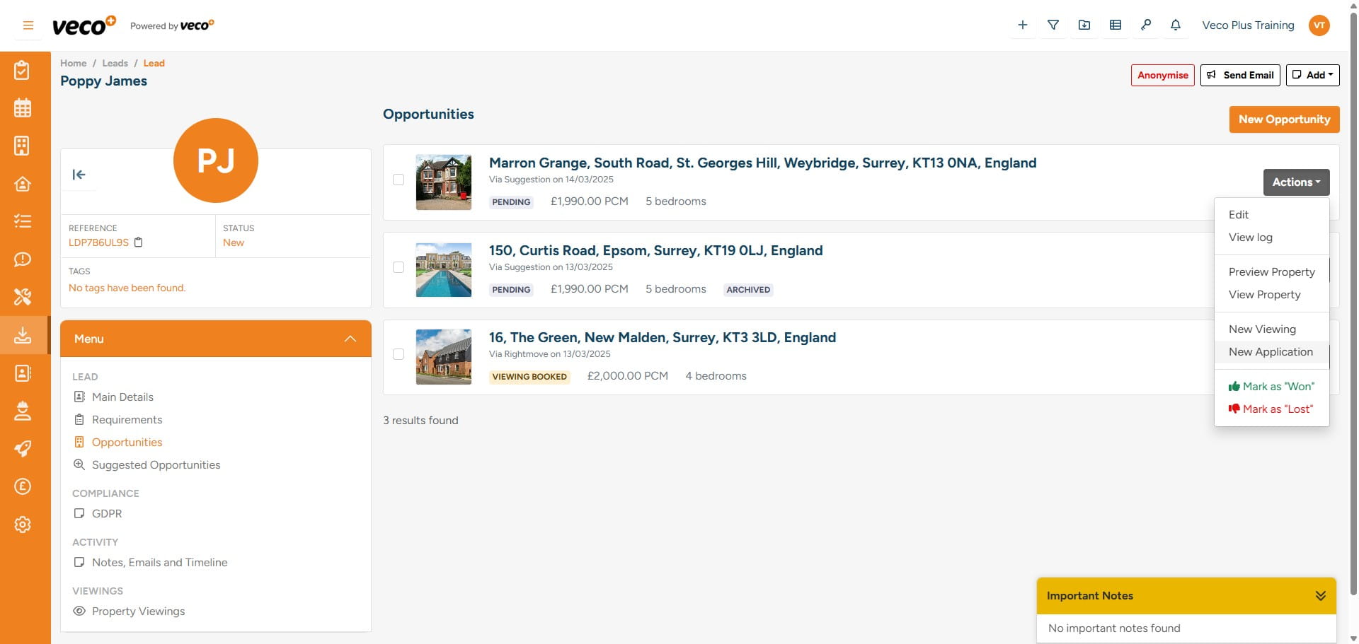 This will allow you to view the property record, book a viewing, add an application and mark it as 'Won' or 'Lost'