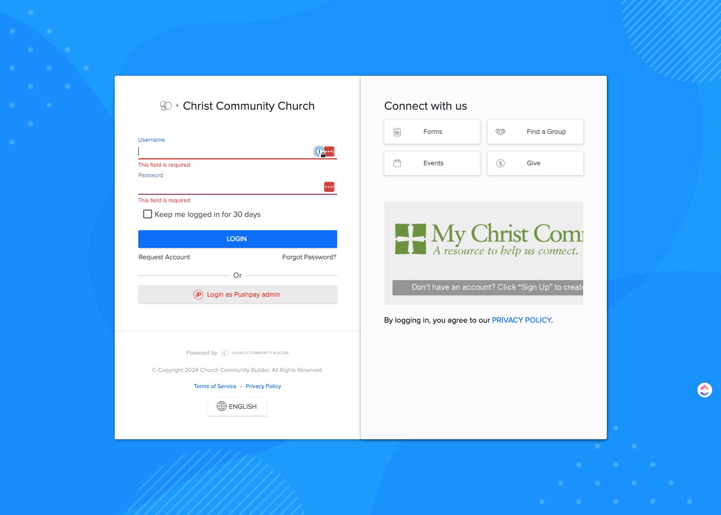 At the CCB login page, TYPE your username and password.
SELECT "Login"
