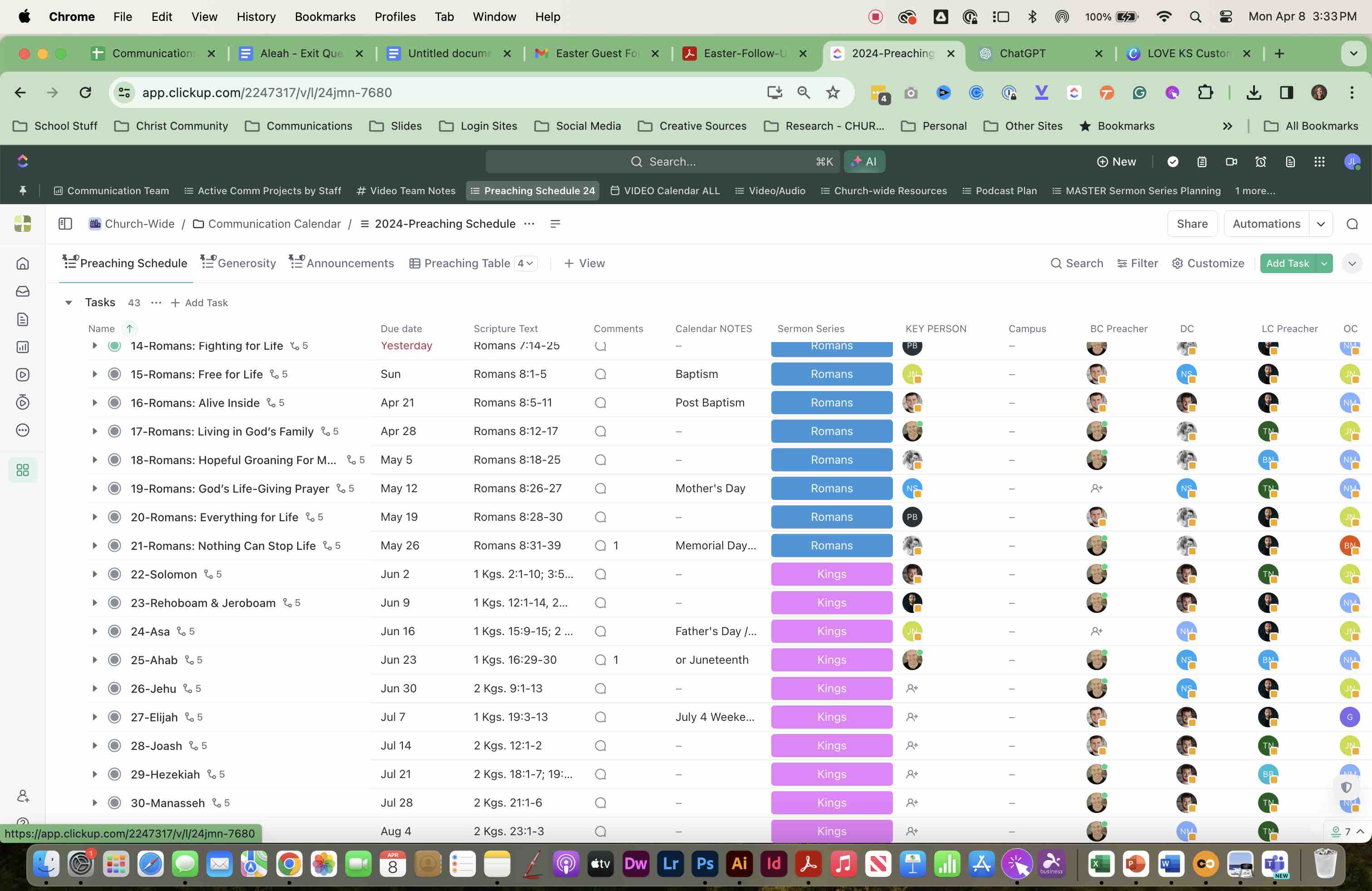 Open CLICKUP in a new browser window.
In ClickUp, navigate to the **Preaching Schedule** main page.