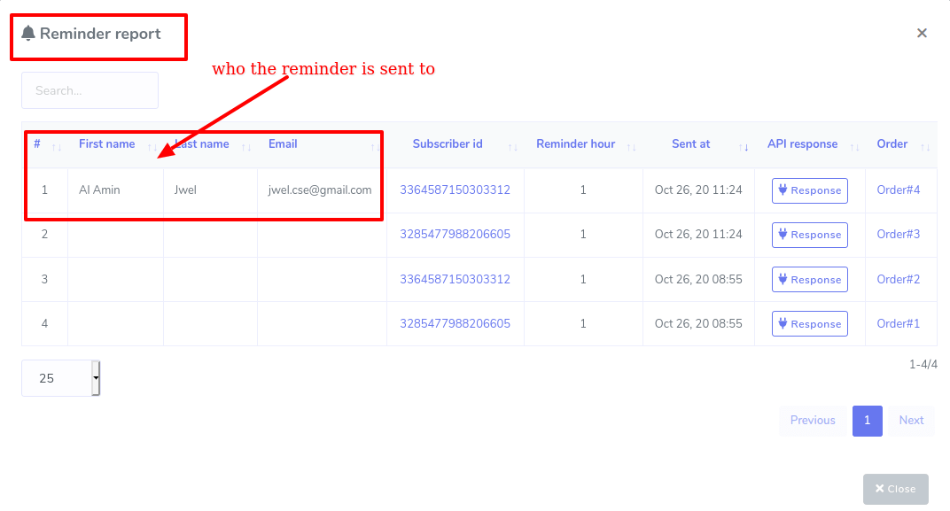 You can see the Abandoned Cart Reminder report by clicking on the Reminder report at the left panel of the Dashboard.