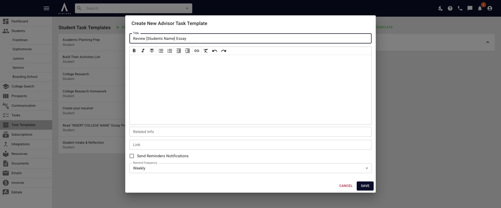 Next, click into the body of the task template and fill in any additional details. 