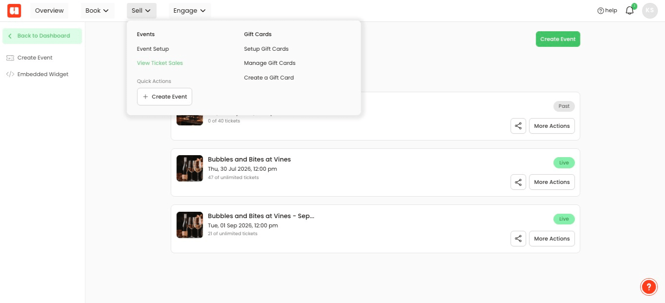 Choose **View Ticket Sales** from the Sell menu