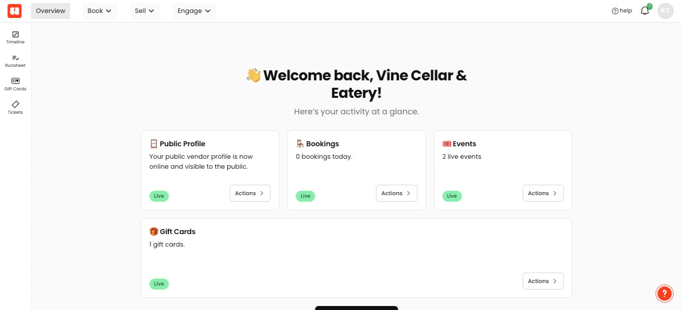 Click **Sell** in the top navigation to open the event sales menu