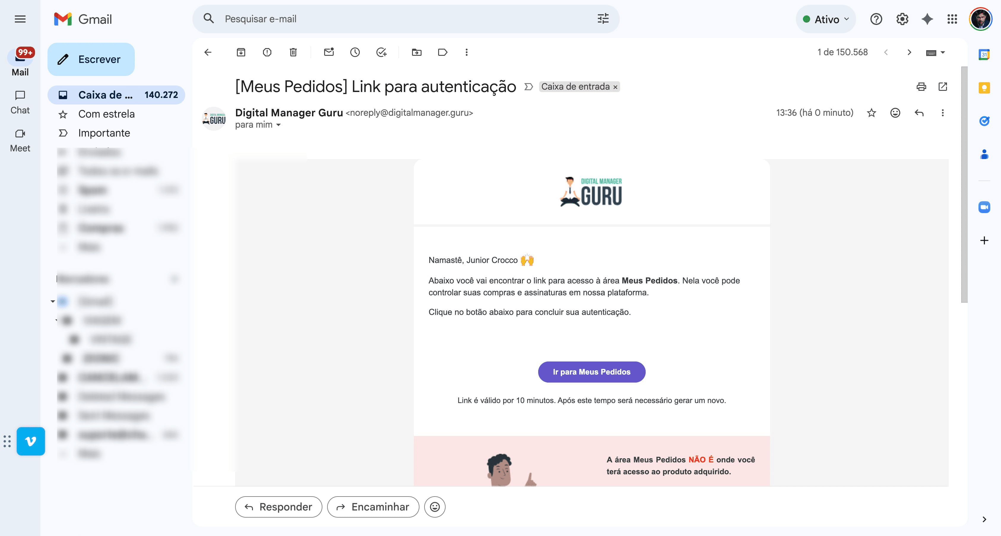 Click on "Ir para Meus Pedidos"