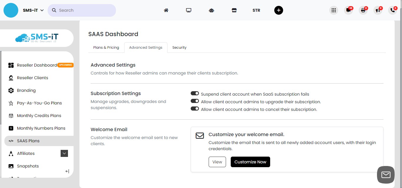 **Customizing client communications:**
     1. Click on "Customize Now" to personalize the email sent to new account users
     2. This allows you to tailor the onboarding experience for your clients