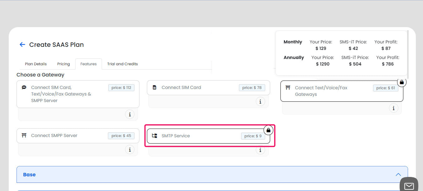 Adding email capabilities:
     1. Connect an "SMTP Service" to enable sending and receiving emails
     2. Compatible with popular email services like Gmail, Office 365, or 
         custom domain emails (e.g., joe@joespizza.com)
     3. Remember, base services (free features that support the system) are included in all plans