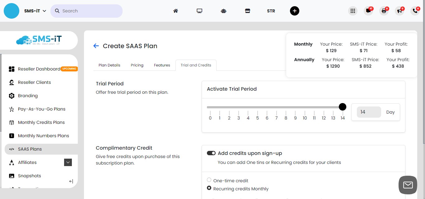 Setting up a trial period:
     1. You have the option to offer a trial period
     2. Trial periods can be set for up to 14 days
     3. Consider the optimal trial length for your clients to experience the features