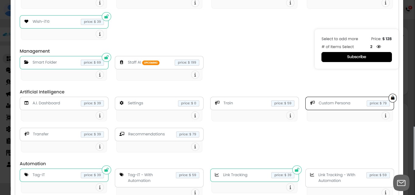 Now, let's add the AI Custom Persona feature. This is one of the patent-pending AI features exclusive to the SMS-iT system.