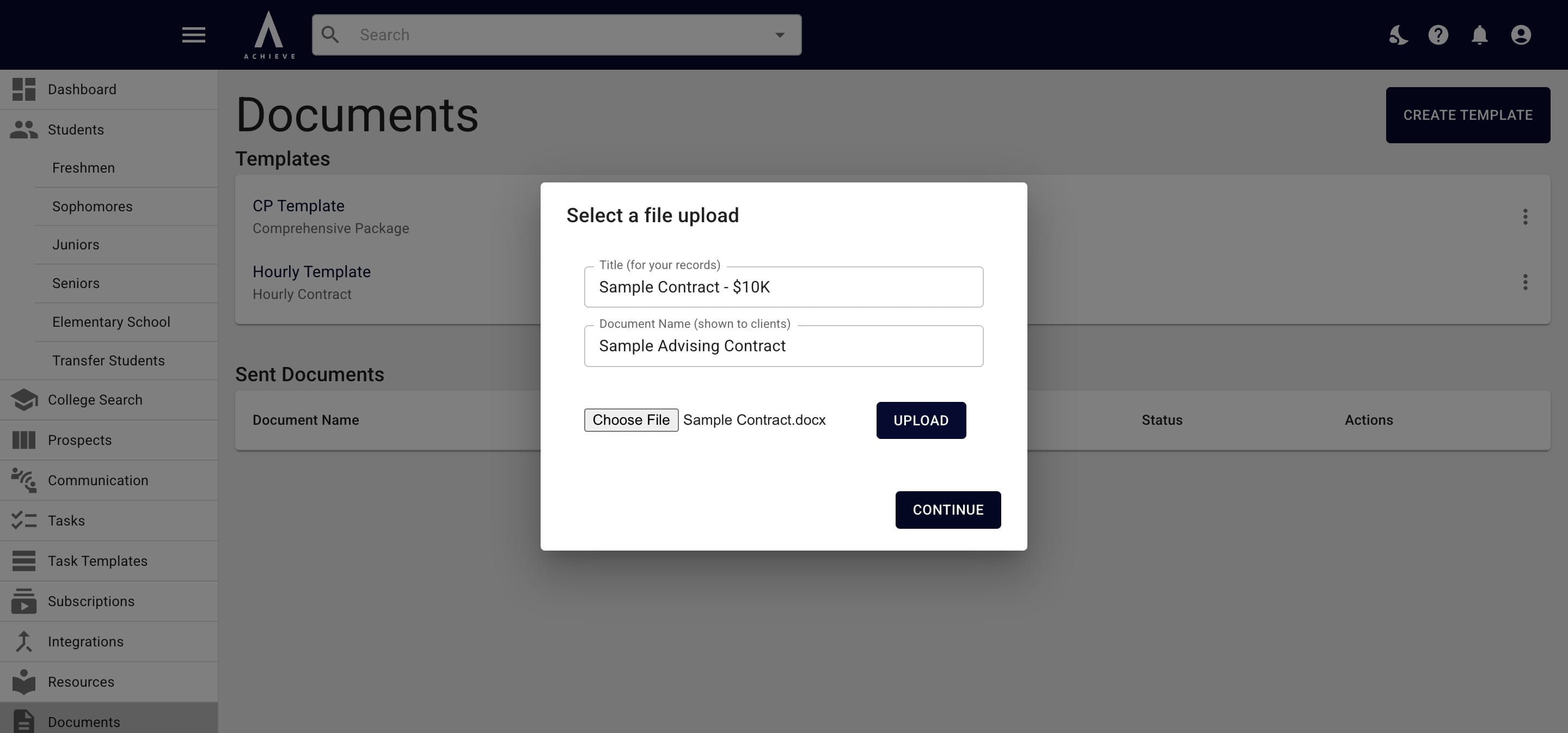 Once the file's been uploaded, the **Continue** button will no longer be greyed out & you're able to click on it. 