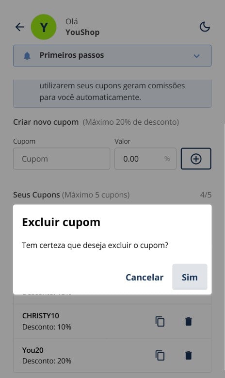 Para confirmar a exclusão, clique em **“Sim”**.