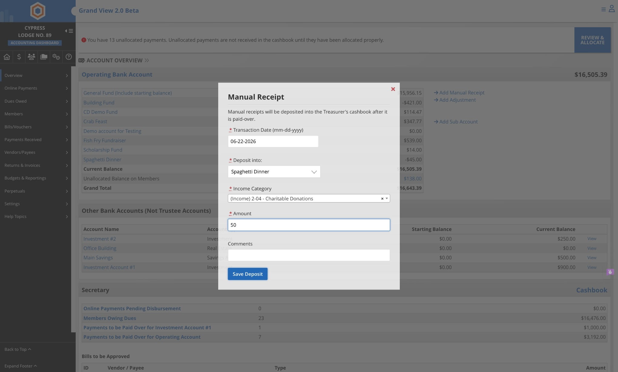 Click on Save Deposit