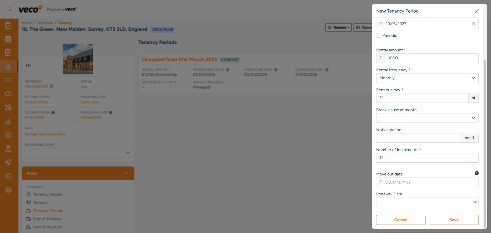 Complete the new Tenancy Period information and then select 'Save'