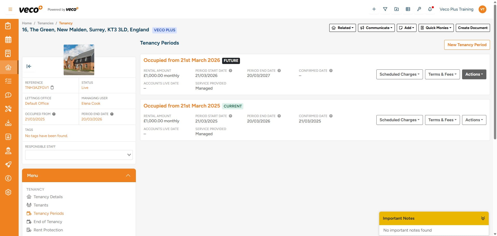 Once you have saved your new Tenancy Period, you will notice that the Tenancy Period will have a ‘Future’ tag applied until it becomes the 'Current' Tenancy Period
