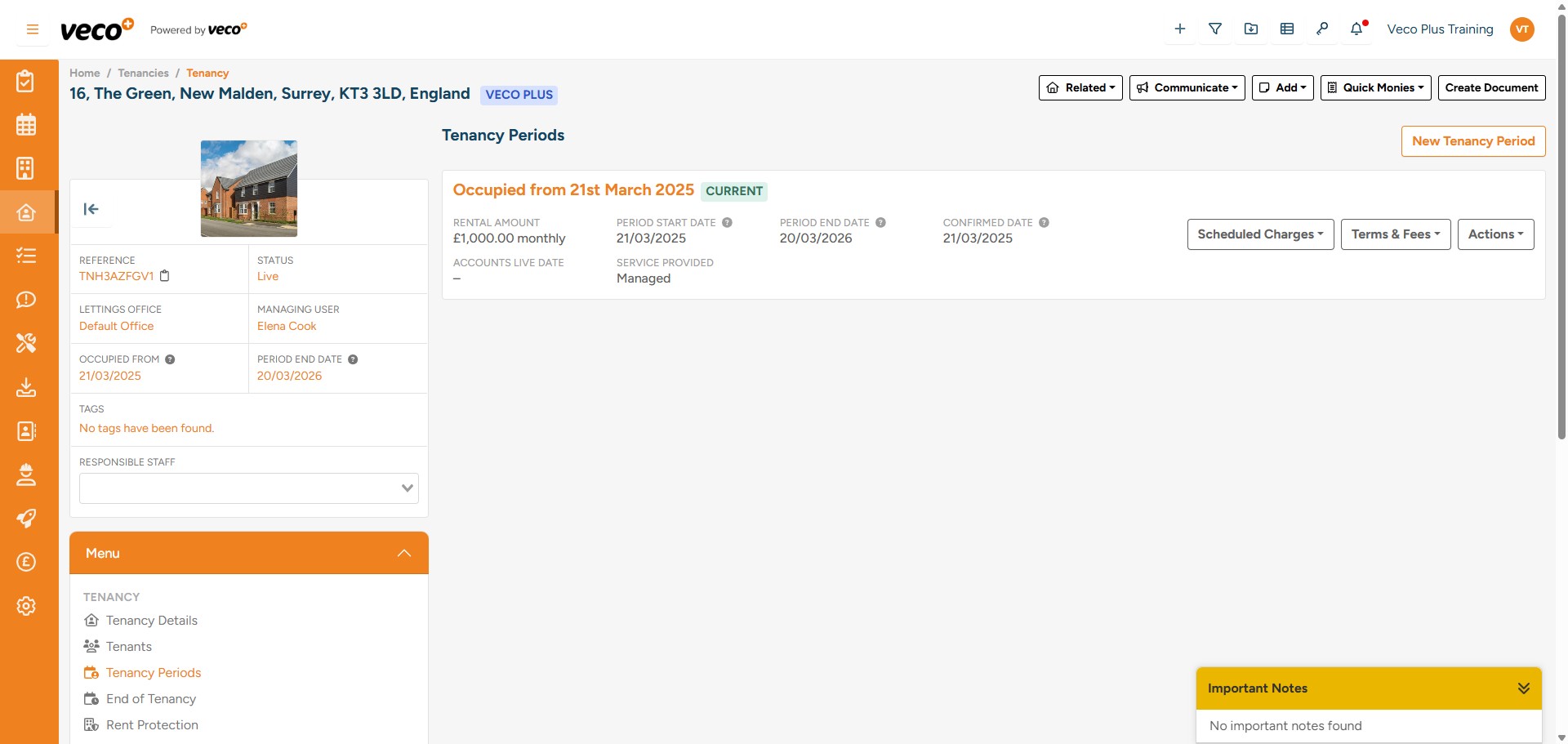 Once a Renewal has been agreed, a new Tenancy Period can be created under the Tenancy via the ‘New Tenancy Period’ button
