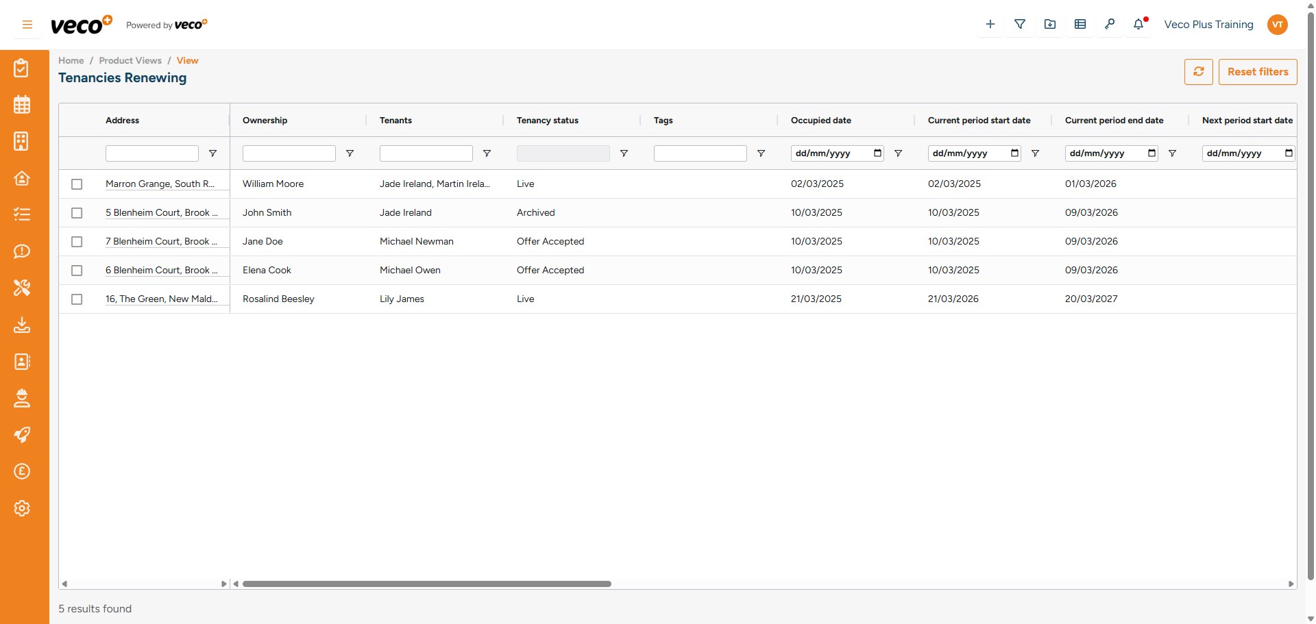 You can use filtering and sorting to track Tenancy Renewals from the View