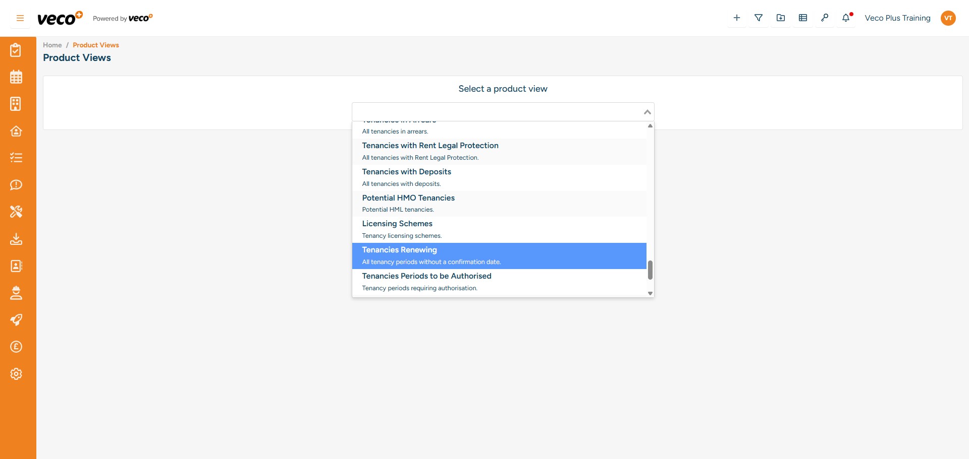 Select the 'Tenancies Renewing' view