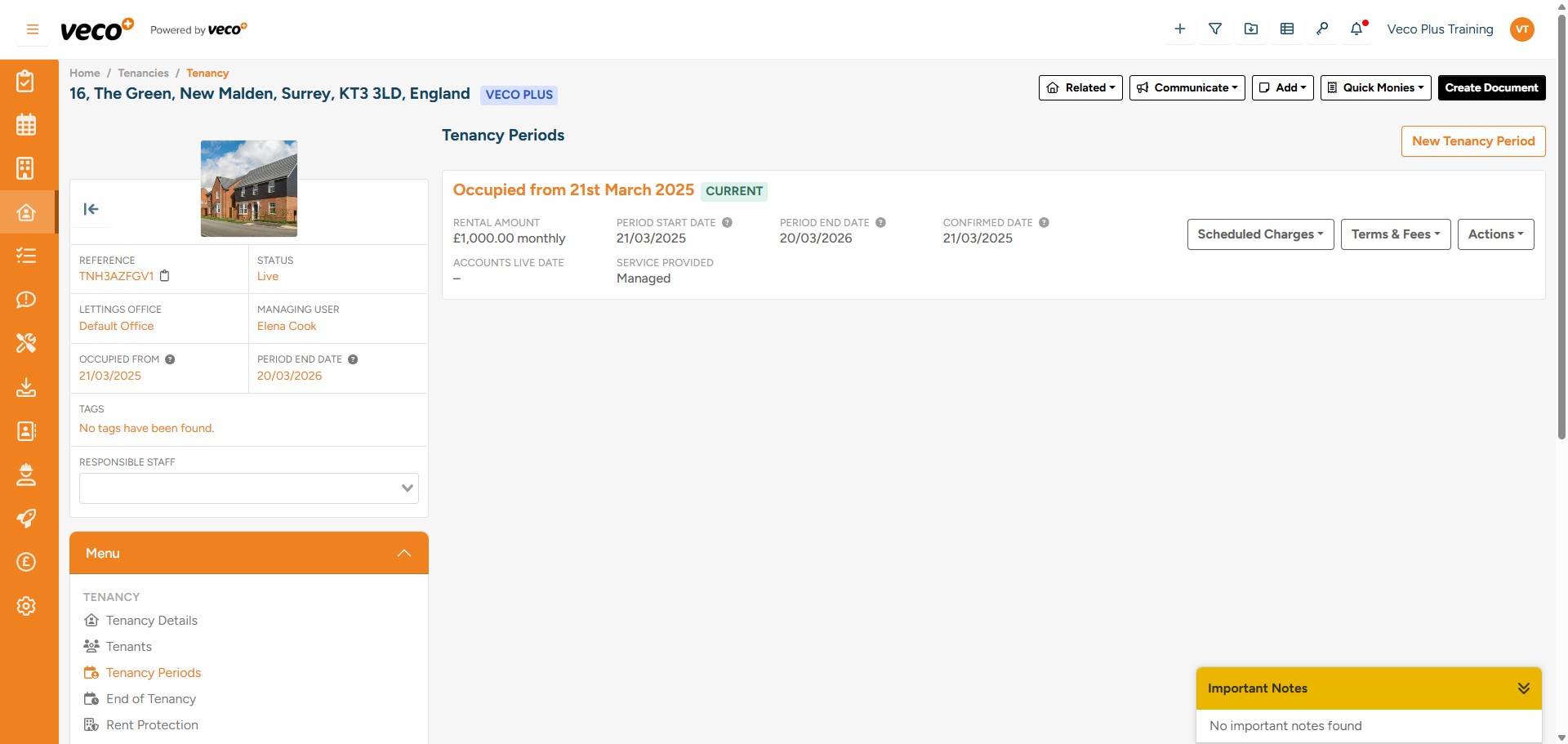 To add a new Tenancy Agreement to the new Tenancy Period, select the 'Create Document' button