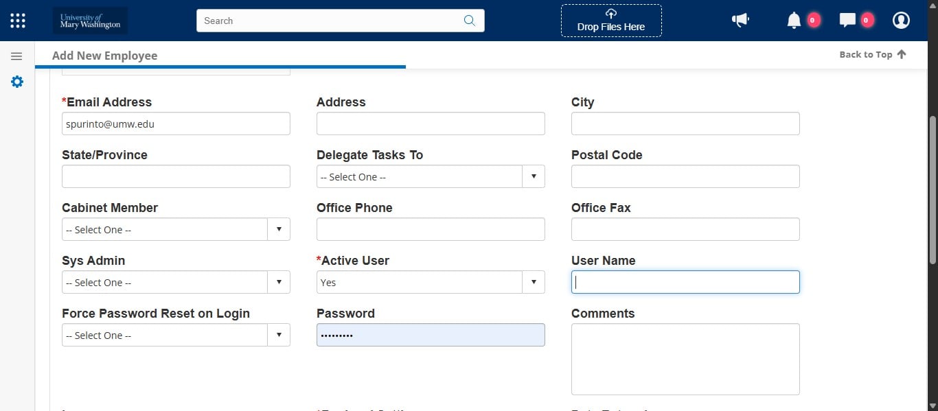 In the Password field, remove anything listed there.