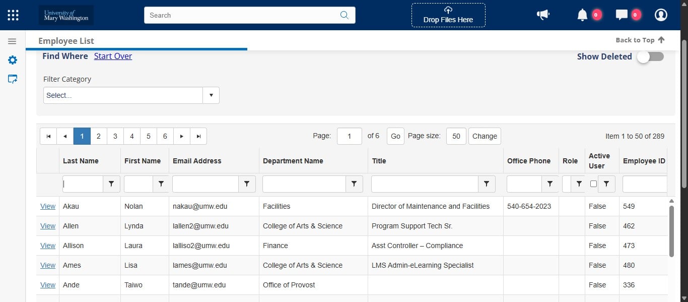 First we need to check if the employee has been entered already. Click on the Last Name filter and type in the employee's last name. You can add just a few letters to capture any mispellings. 