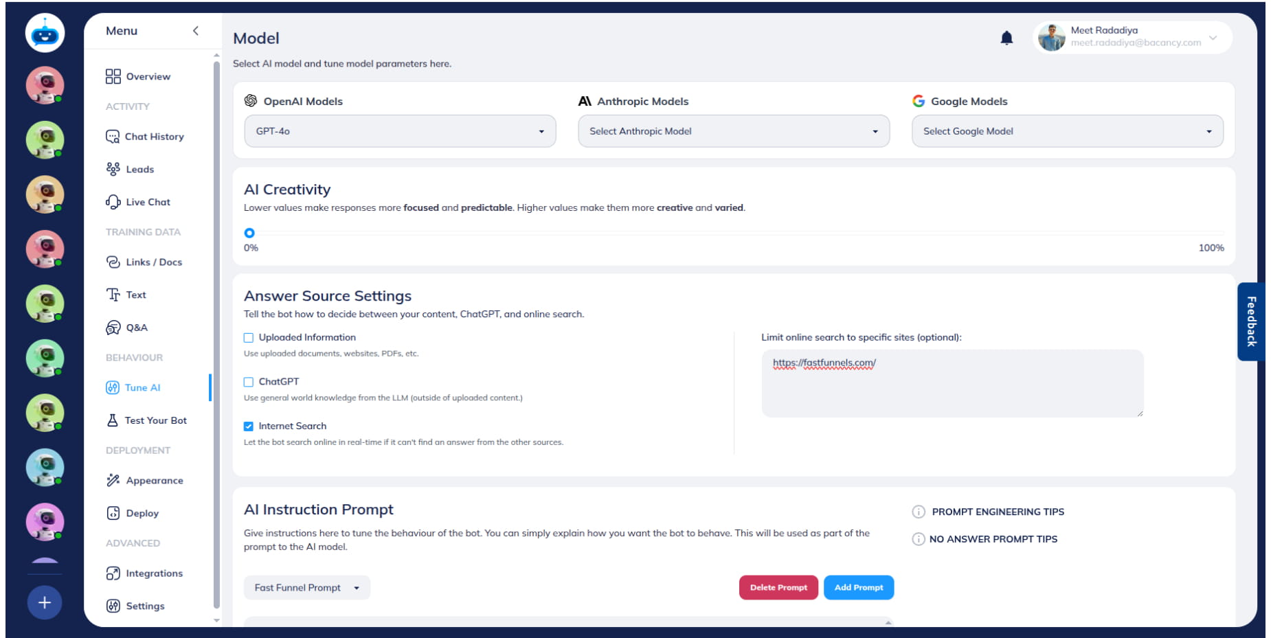 Add specific domain, The AI will prioritise checking these designated domains first. However, these sites will be checked initially, there is **no absolute guarantee** that the AI will restrict its search solely to the specified domains.
Example: (Every domain in new line)
https://www.wikipedia.org
https://www.fastfunnels.com