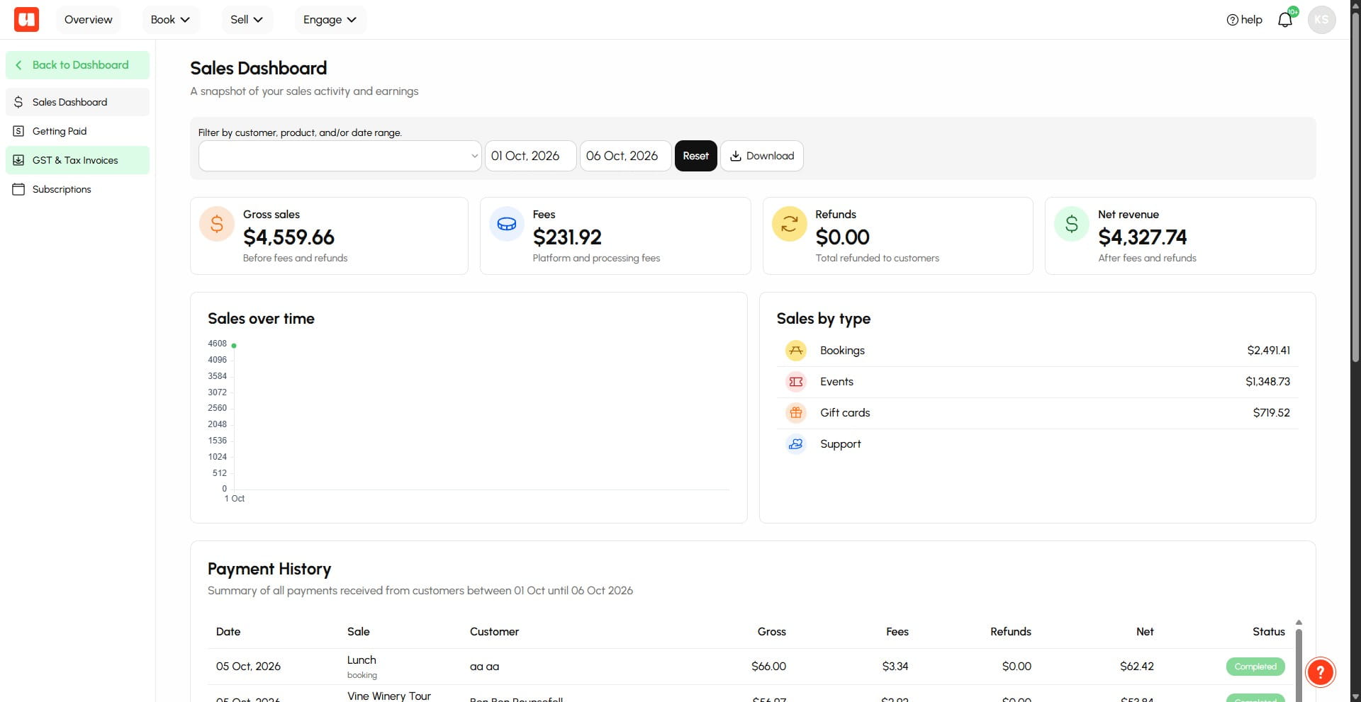 Click **GST & Tax Invoices** in the left sidebar