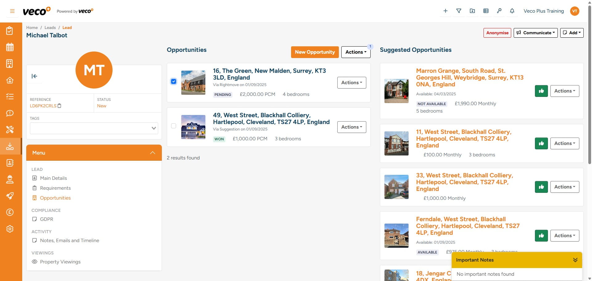 If you would like to book multiple viewings or send a bulk embedded marketing email, you will need to select the required properties