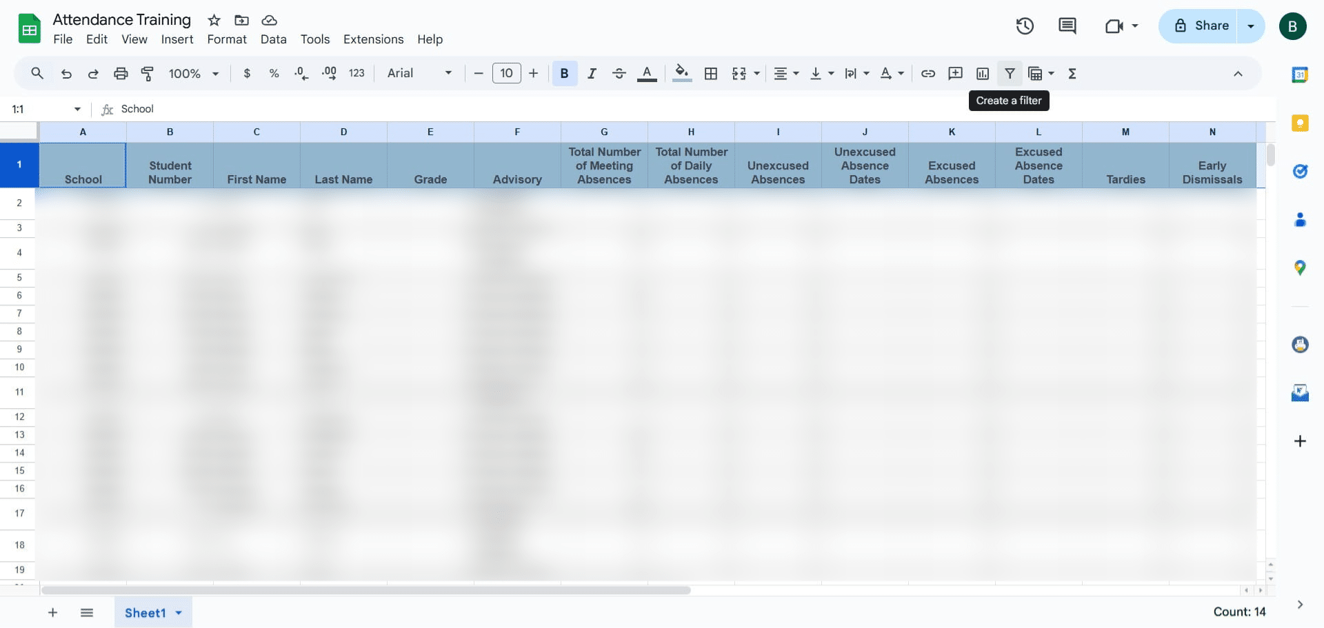 Filter the information -> Data -> Create a FILTER