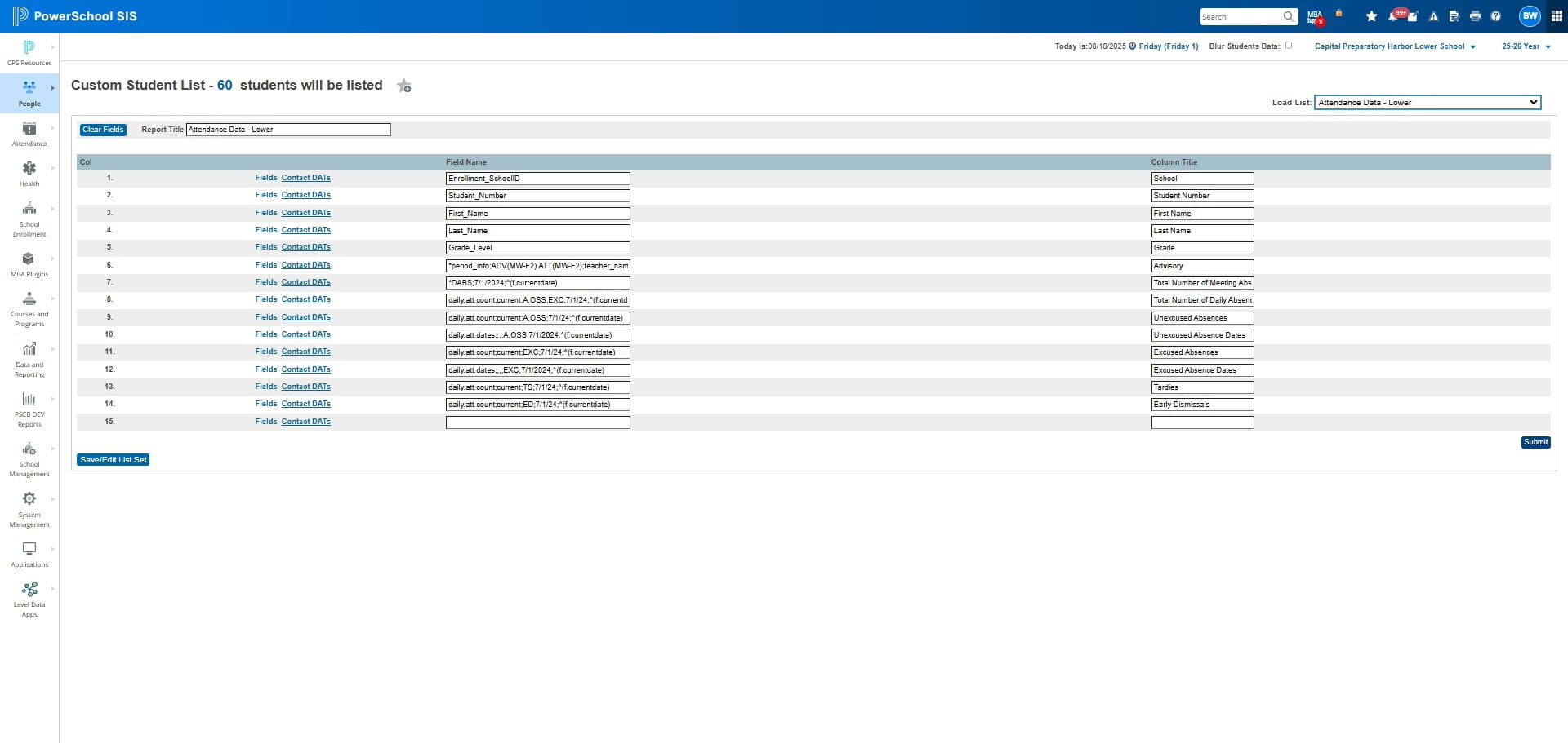 Select the drop down report called "Attendance Data"