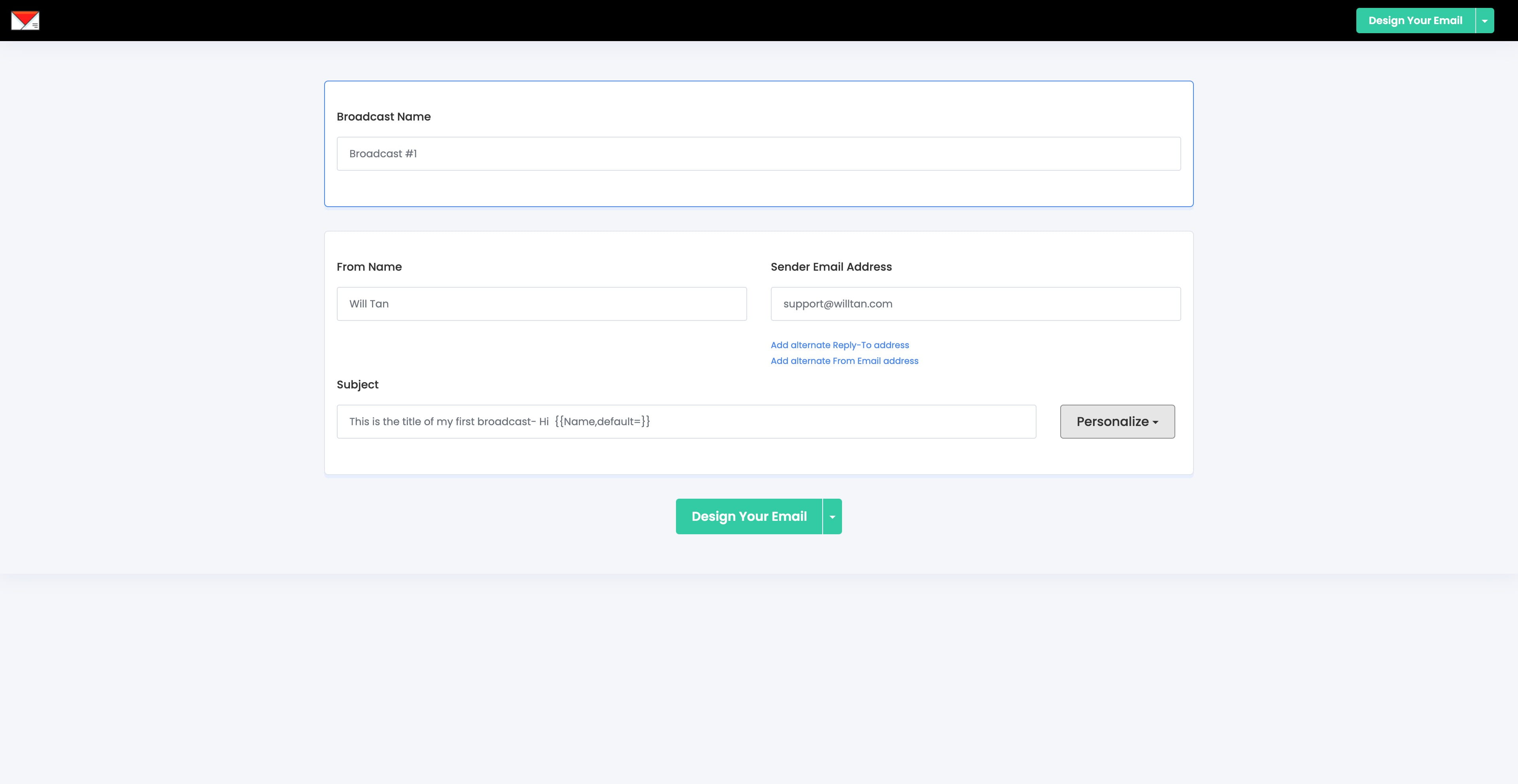 Click on "Design Your Email"