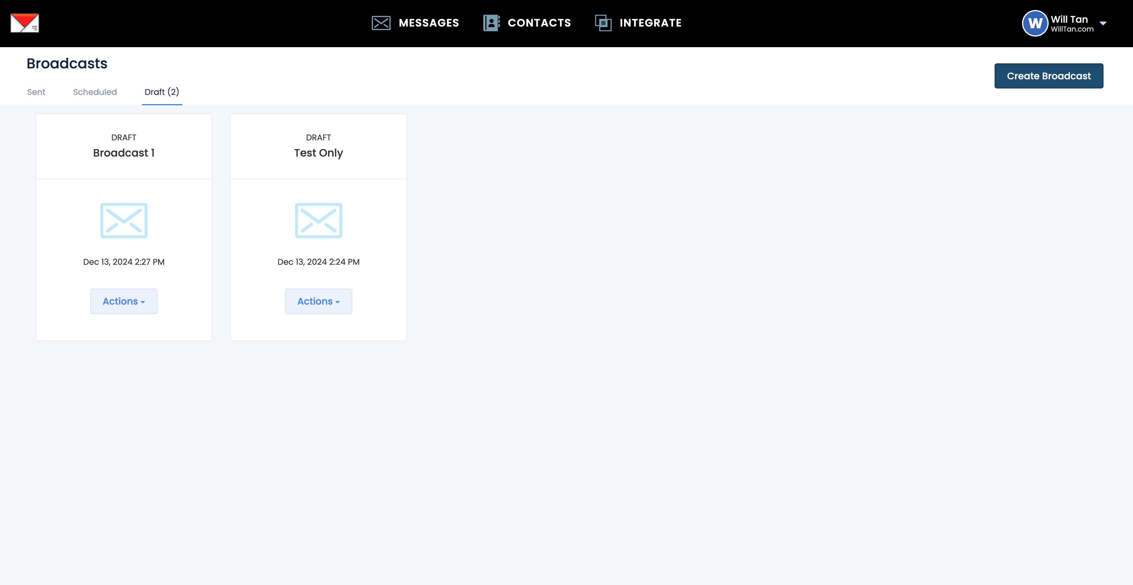 Click on "Create Broadcast"