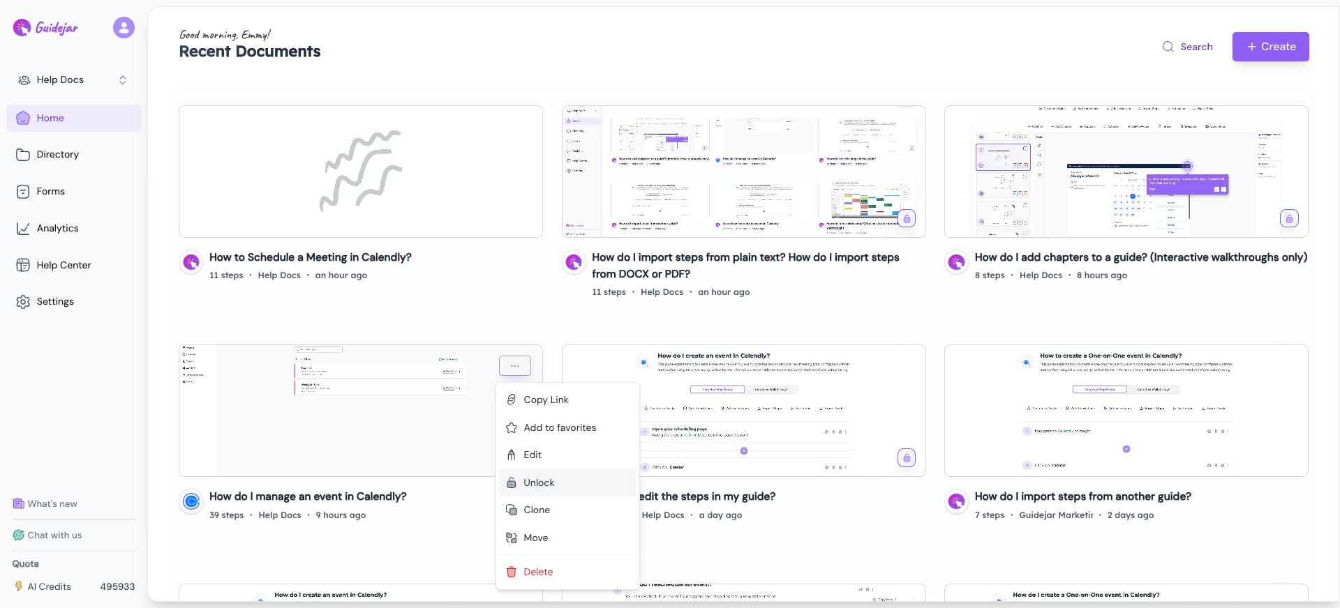 To unlock, go to the guide, click the **More** icon, and click **“Unlock”** to enable editing again