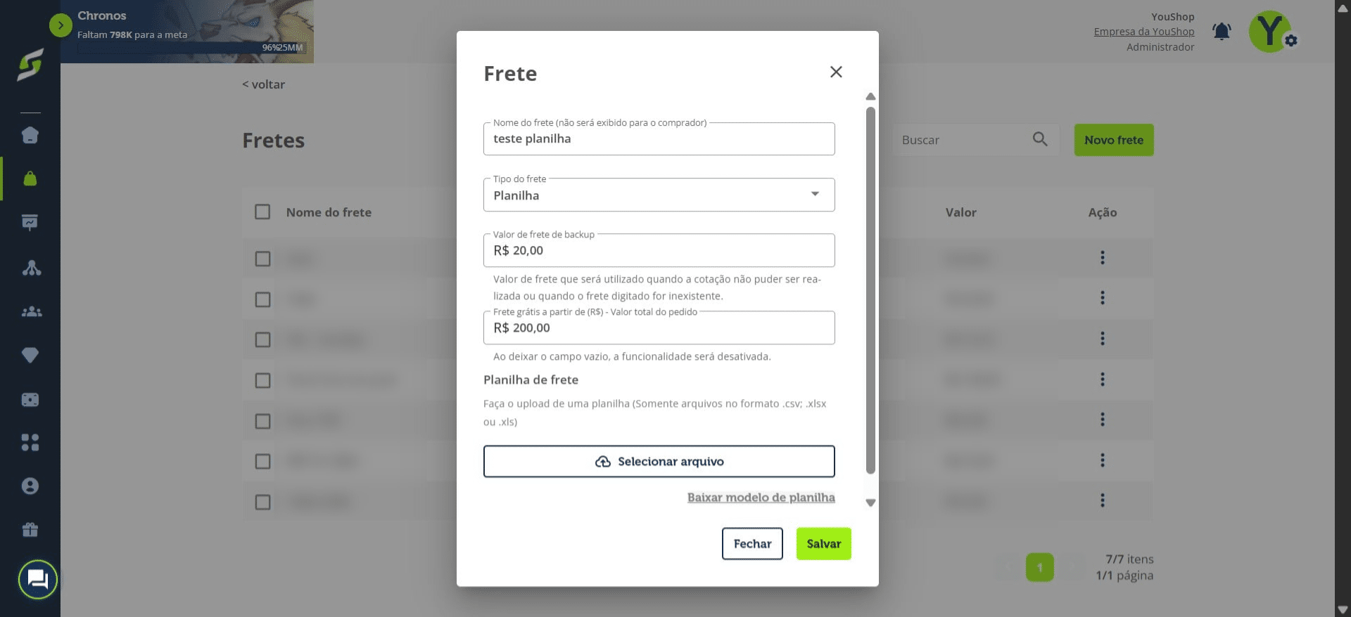 Caso não tenha uma planilha pronta, a YouShop disponibiliza um modelo padrão para download.
Você pode baixá-lo e editá-lo conforme sua necessidade.