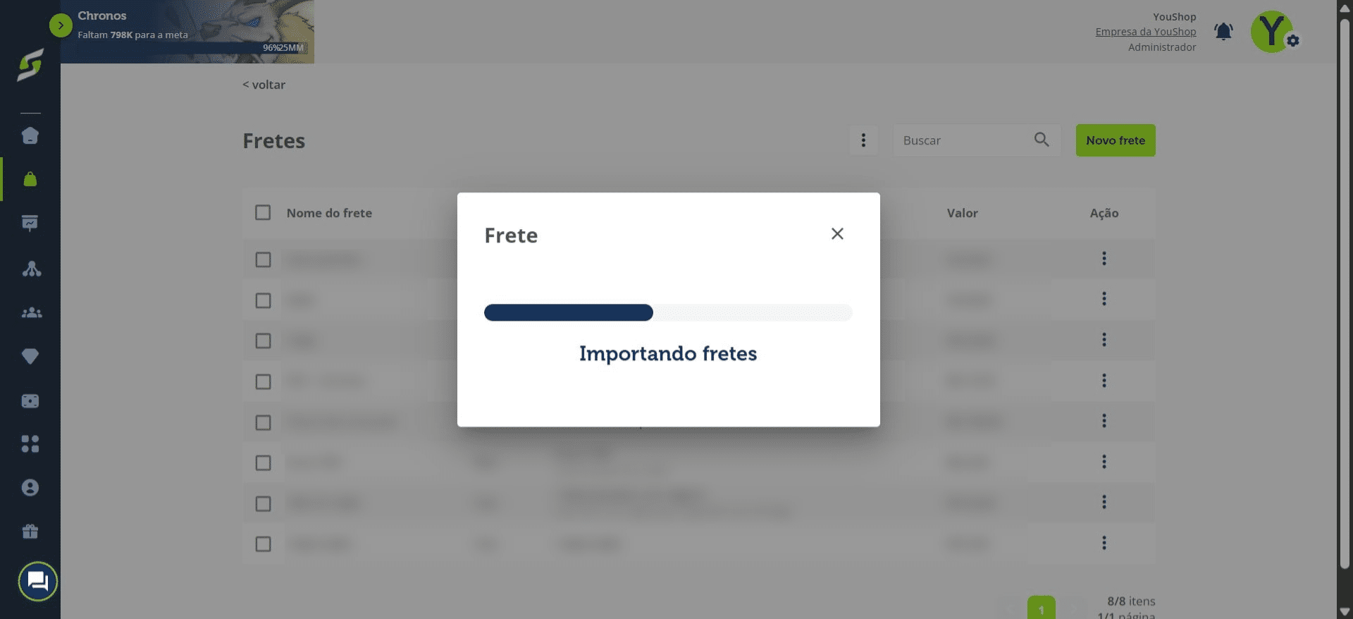 O sistema irá iniciar a importação dos fretes.