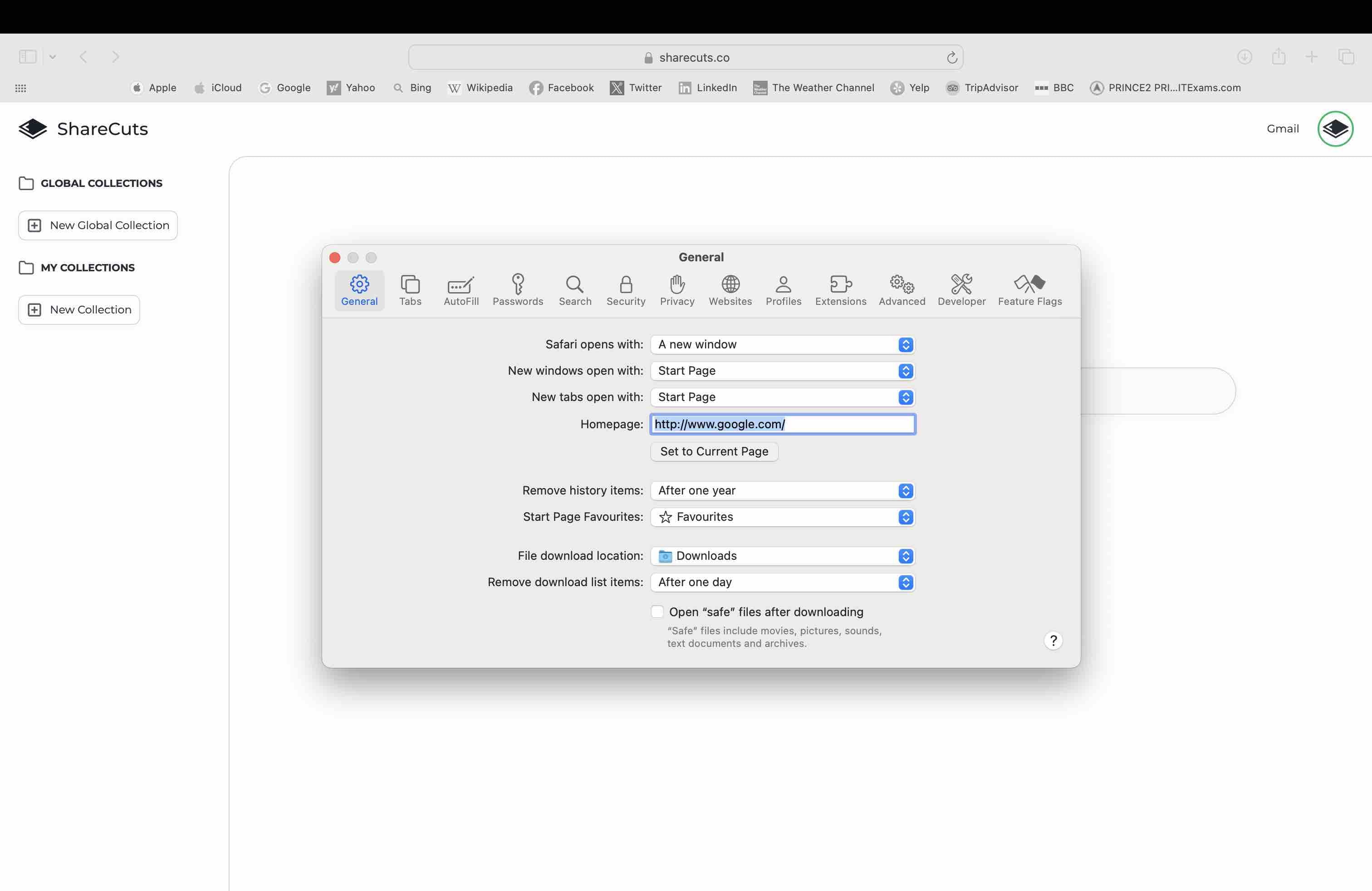 Set the homepage to https://www.sharecuts.co/dash