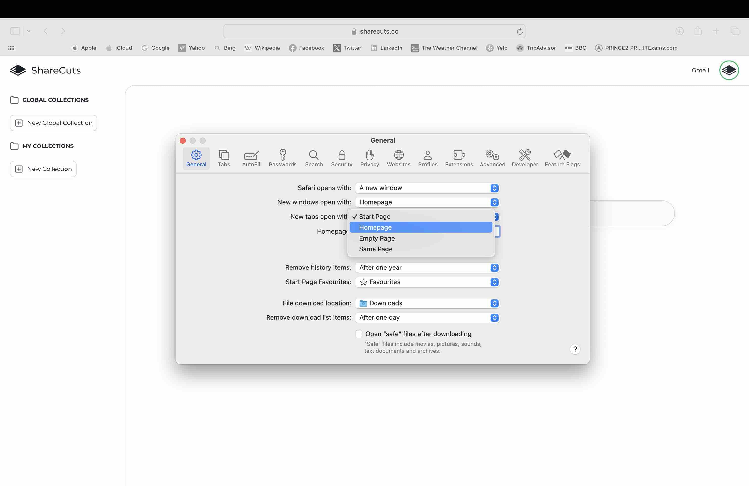 Change "New tab opens with" to homepage