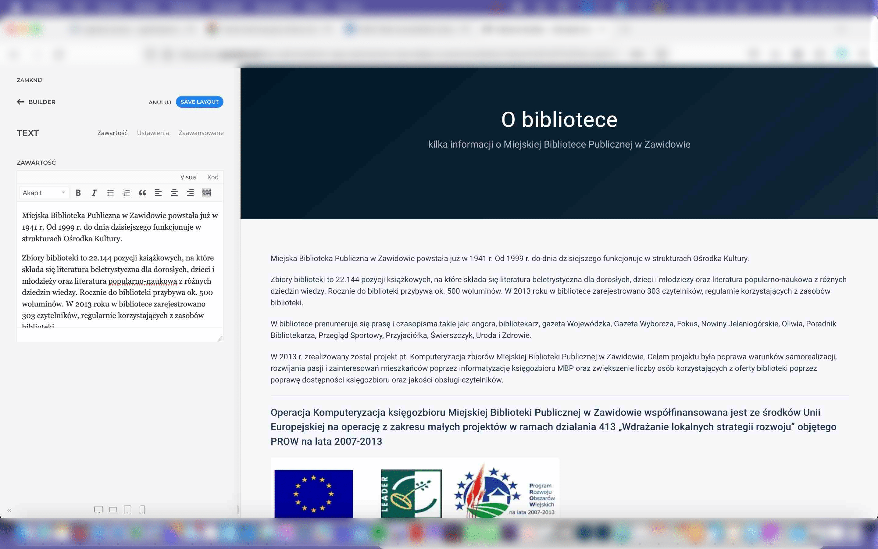 Po wsprowadzeniu zmian zapisujemy zmiany - Save layout
